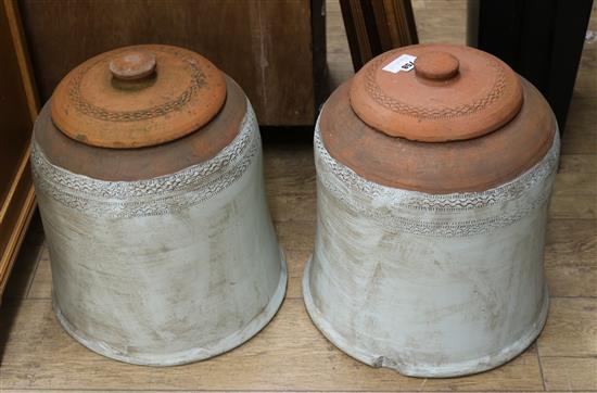 Two rhubarb cloches and a quantity of terracotta pots